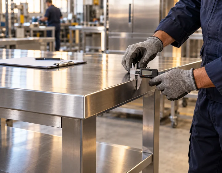 Illustration d’un contrôle qualité sur les finitions d’un équipement inox
