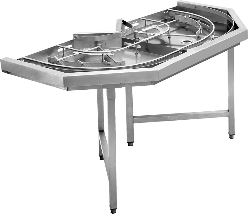 TABLE À ROULEAUX MÉCANISÉ COURBE 180° POUR LE DÉCHARGEMENT - SORTIE À GAUCHE
