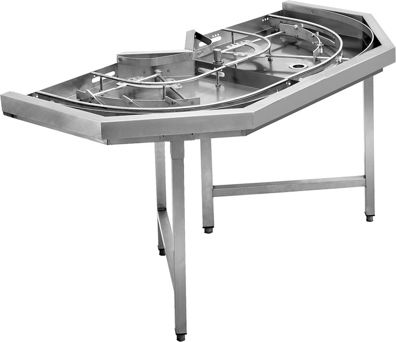 TABLE À ROULEAUX MÉCANISÉ COURBE 180° POUR LE DÉCHARGEMENT - SORTIE À DROITE