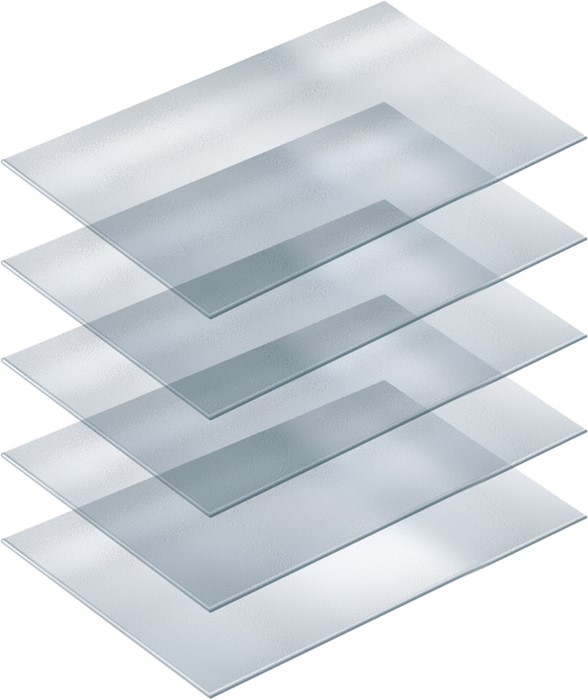 5 ETAGERES EN VERRE TREMPE POUR VITRINE G8